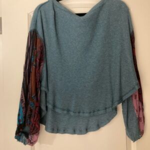 Free People Blouse with Asymmetrical Hem and Patterned Sleeves